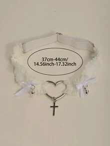 1 chiếc garter ren gợi cảm Punk có nơ, chuông, trái tim và trang trí chữ thập, độ co giãn cao - Xem 2