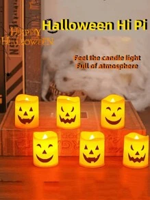 24pcs/12pcs/6pcs/3pcs/1pc LED Electronic Candle Lights, Electronic Candle Holder Funny Pumpkin Lights, Party Atmosphere Props Decoration, Suitable For Halloween, Christmas Eve And Other Horror Themed Skeleton Head Ghost Festival Pumpkin Light Parties