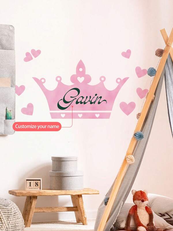 1 pièce de 11,81 * 47,2 pouces Autocollants muraux personnalisés avec texte, autocollants muraux de dessin animé couronne d'amour, peintures autocollantes amovibles en PVC pour chambre à coucher, salon, bureau, salle à manger, décoration de la maison