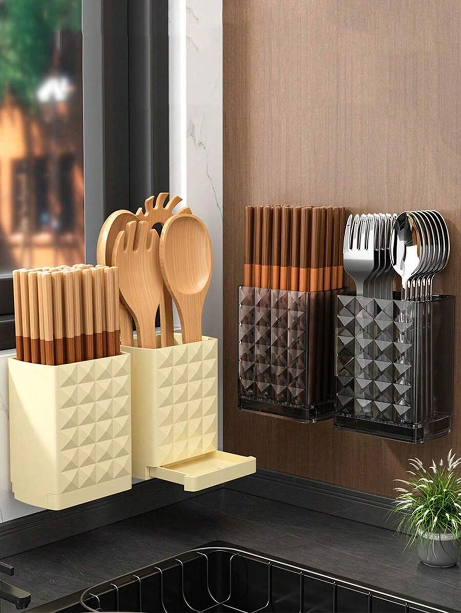 2-delat köksredskapsställ: Väggmonterad eller stående förvaringsorganisatör för bordsartiklar - Avtagbar väggmonterad och vertikal design, lämplig för hemmabruk och restaurangbruk - Plastmaterial, köksförvaringsställ, skolstart, förvaringsorganisation för kylskåp - Multifärgad - Visa 1