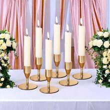 6pcs Metal Candle Holders, Minimalist Luxury Dining Table Decor Candle Holders - Romantic Candlelight Dinner, Simple Style, Suitable For Weddings, Dinners, Parties, Fit 3/4" Thick Candle