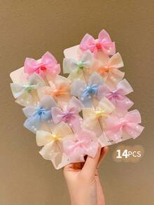 14 件儿童彩色蝴蝶结侧夹发饰 - 彩色 - 查看 8
