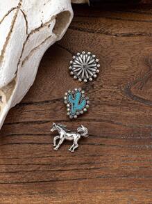 3 件套复古波西米亚风格胸针 - 西部绿松石风格，时尚配饰适合帽子和日常穿着，牛仔帽、闪电、心形、仙人掌、十字架、马、牛头设计胸针礼服配饰别针用于衣服包饰学校办公室配饰衬衫夹克珠宝万圣节衣服别针有趣可爱的教师礼物00 服装配饰包饰 - 仙人掌 - 查看 4