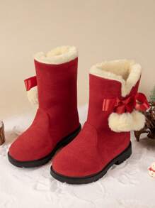 Girls Winter Princess Snow Boots Bowknot Tall Warm Thermal Lined Anti-Cold Boots Christmas Gift Baby Kid Outdoor Winter Shoes
