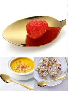 24 件西式不锈钢餐具套装，包括刀、叉、勺、甜点勺和牛排餐具套装、厨房、圣诞礼物 - 金色 - 查看 6