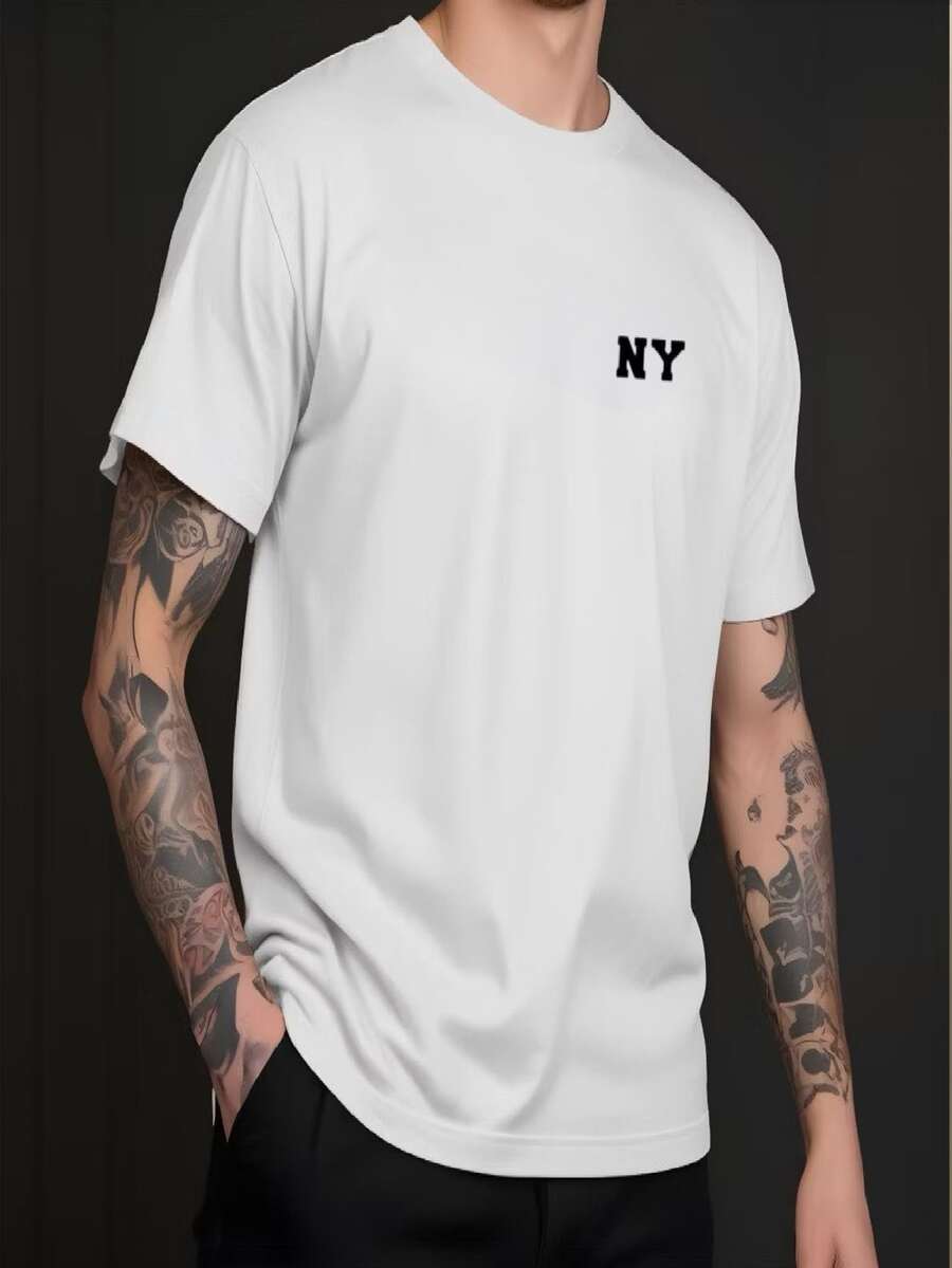 NY Streetwear T-Shirt For Men 100% Cotton - 白色 - 查看 1