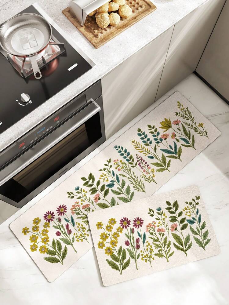 1個 PU フローラルパターン 疲労軽減キッチンマット、洗濯可能なキッチンラグ、キッチン廊下カーペット、吸収性 滑り止め キッチンフロアマット、快適な立ち上がりパッド、キッチン、リビングルーム、パントリー、シンク前に適しています - ホームデコレーション、フロアマット、ラグ - マルチカラー - 見る 10