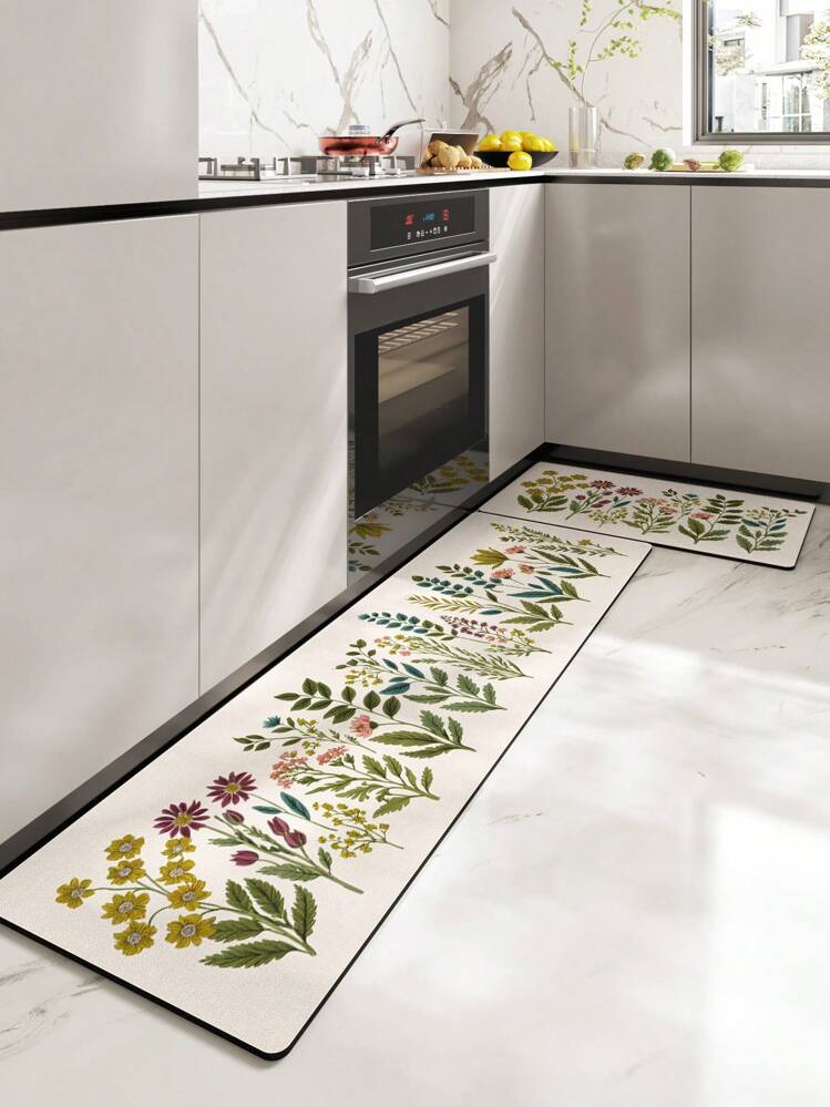 1個 PU フローラルパターン 疲労軽減キッチンマット、洗濯可能なキッチンラグ、キッチン廊下カーペット、吸収性 滑り止め キッチンフロアマット、快適な立ち上がりパッド、キッチン、リビングルーム、パントリー、シンク前に適しています - ホームデコレーション、フロアマット、ラグ - マルチカラー - 見る 11
