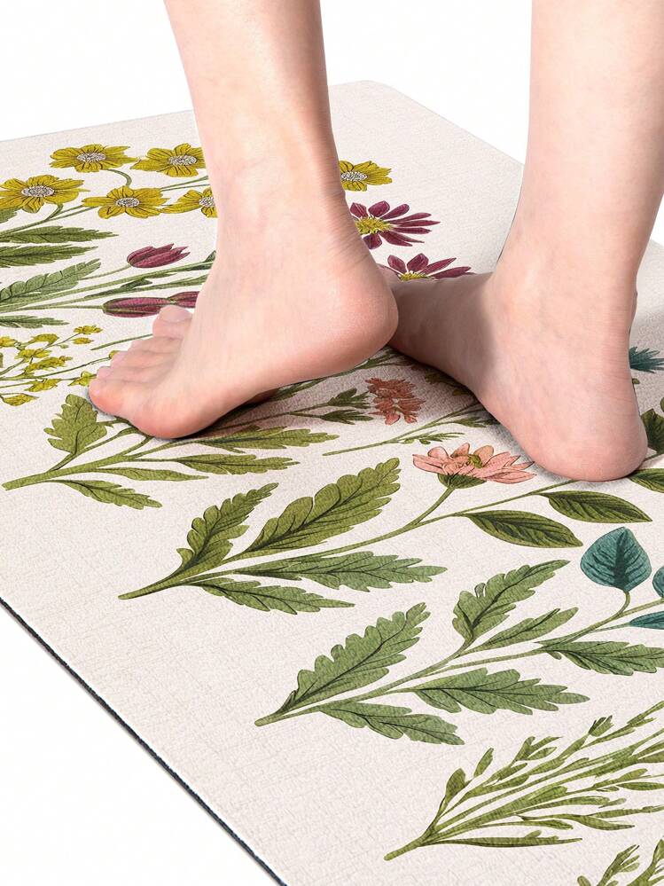 1個 PU フローラルパターン 疲労軽減キッチンマット、洗濯可能なキッチンラグ、キッチン廊下カーペット、吸収性 滑り止め キッチンフロアマット、快適な立ち上がりパッド、キッチン、リビングルーム、パントリー、シンク前に適しています - ホームデコレーション、フロアマット、ラグ - マルチカラー - 見る 4