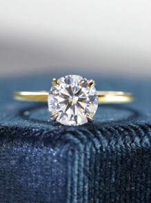 1pc 925 Sterling Silver 1ct-3ct Round Cut Large Cubic Zirconia Women's Wedding Band Engagement Bridal Party Ring, Fine Jewelry Gift - Gold - View 5