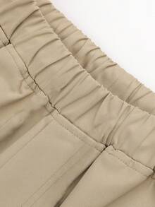 1pc Tween Boys Casual Sports Outdoor Pocket Cargo Pants, Solid Color Thermal Lined Straight Leg Trousers, Thick Warm For Spring, Autumn & Winter - Khaki - View 6