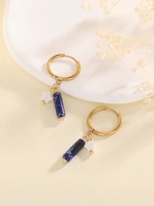 1 对时尚天然宝石和贝壳珍珠五角星吊坠不锈钢耳环，适合女性日常佩戴 - 五角星 - 查看 5