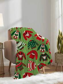 1 件圣诞鹿配红围巾印花毯，柔软法兰绒面料，多功能便携式毯子，适用于客厅、卧室、户外 - 彩色 - 查看 3