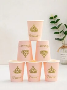 10pcs Pink Princess Crown Theme Disposable Paper Cups For Party