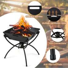 Lifezeal 3-In-1 Portable Charcoal Grill Folding Camping Fire Pit With Carrying Bag & Gloves Black/Coffee