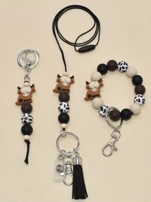 1 pieza Diseño de vaca de las tierras altas al estilo occidental Encanto de vaca de silicona Llavero Muñequera Cordón Diseños S para mujer Accesorios de coche Encanto de bolso Día de los maestros Ideas de regalo de Navidad Bolsa Cordones con soporte para identificación Accesorios de coche Encantos de bolso - Multicolor - Ver 2