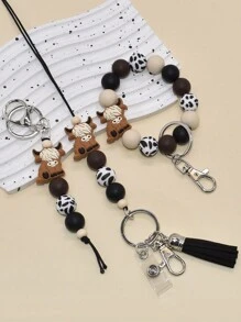 1 pieza Diseño de vaca de las tierras altas al estilo occidental Encanto de vaca de silicona Llavero Muñequera Cordón Diseños S para mujer Accesorios de coche Encanto de bolso Día de los maestros Ideas de regalo de Navidad Bolsa Cordones con soporte para identificación Accesorios de coche Encantos de bolso - Multicolor - Ver 4