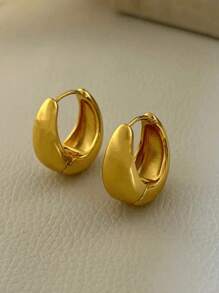 Minimalist Chunky Dome Hoop Earrings For Women Gold Tone Smooth Thick Ear Rings Croissant Geometric Small C Shaped Statement Daily Commute Jewelry Gift - Gold Teardrop Earrings - View 4