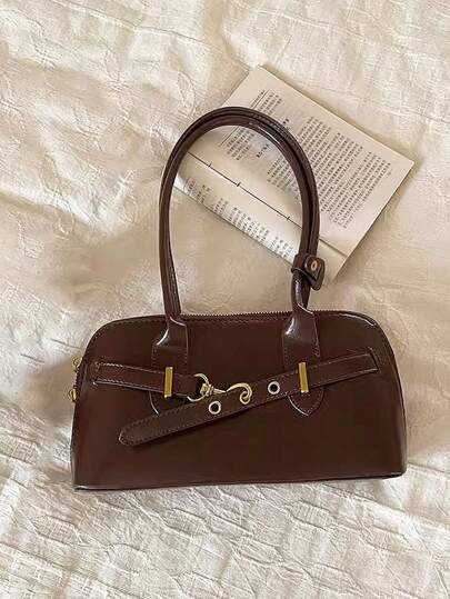 复古手提包女士单肩包腋下保龄球包大容量通勤包，2024 年新品