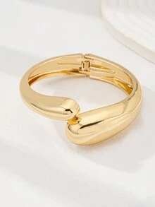 1pc Rugged Metal Open Cuff Bracelet, Classic Rigid Metal Bracelet, Women's Criss-Cross Metal Open Cuff Bracelet - A9970-2 - View 2