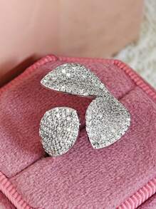 Moonso Flower Leaf Adjustable Rings For Women Delicate Cubic Zirconia Open Ring Fashion Wedding Party Jewelry R5433-R8448 Valentines,Mom,Mother,Mother's Day,Gift - Silver - View 9