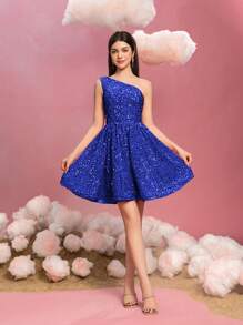 少女优雅单肩亮片 A 字形毕业礼服 - 适合生日、选美、毕业晚会和颁奖典礼的闪亮派对礼服