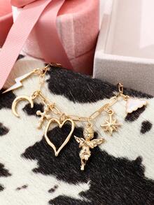 1 件时尚心形、天使、和人造珍珠多元素女式手链 - 金色 - 查看 2