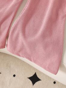 2 件套年轻女孩休闲卡通字母印花连帽衫上衣和配套喇叭裤套装