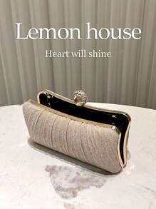 1pc Champagne Glittery Pleated Elegant Small Clutch Bag, Rhinestone Chain Strap Fashion Handbag, Suitable For Formal Gown, Evening Party, Wedding, Cocktail, Ideal Gift For Women, Tready Party Bags,Perfect For Party, Wedding, Prom, Dinner/Banquet, Perfectly Matching With Prom Dresses For Women, Prom Accessories,Sequin Dress Women,Sparkly Dress,Elegant Dresses For Women, Elegant Prom Bag, Perfectly Matching With Bridal Party