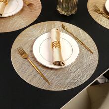 1pc/4pcs/6pcs Gilded Decorative Placemat, PVC Foil Anti-Slip Heat Insulation Hotel Restaurant Western Dining Mat, Round Washable Table Mat
