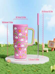 24oz Handled Insulated Tumbler, Vacuum Insulated Stainless Steel Travel Mug With Straw, Vacuum Insulated Water Bottle, Reusable Stainless Steel Water Bottle - Keeps Hot/Cold For Up To 24 Hours - Pink - View 5