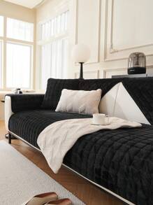 1pc Flannel Sofa Cover, Warm, Non-Slip, Soft & Thick Sofa Pad, Winter - Black - View 5