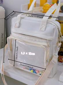Y2K 新款 2024 Itabag 女士带 PVC 透明口袋徽章展示板单肩包女孩学校书包 Ita 包斜挎包 JK 娃娃包 - 白色 - 查看 6