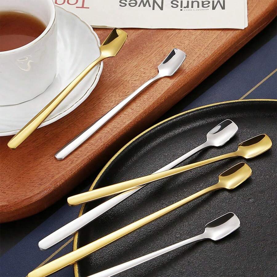 1 件 304 不锈钢方头勺、金色咖啡搅拌勺、长柄马克杯礼品勺、酒吧冰勺（3 件/套） - 彩色 - 查看 1