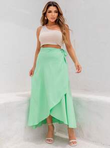 Women's Wrap Skirt With Viscose Lining - verde menta - Ver 4