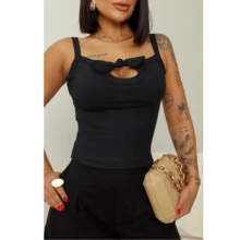 Olivia Women's Tank Top Bows Fashion Blogger Spring Summer Premium Ribbed Luxury Blouse Basic Ribbed Bow Foreign Fashion Super Timeless. - màu đen - Xem 3