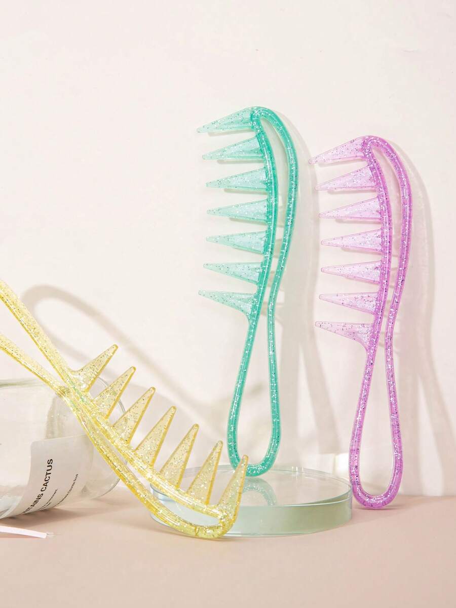 1Pc宽齿梳造型梳空心立体手柄大齿梳干湿两用美发工具宽齿粗齿梳卷发梳马毛刷湿发梳防静电梳女梳子干发造型师梳子大号美发梳子