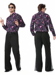 1 Set MEN's Disco Costume Vintage 80s/70s/90s Cosplay New Arrival 1970s Party Stage Performance With Hair,Necklace And Other Accessaries Christmas Party - Màu tím - Xem 2