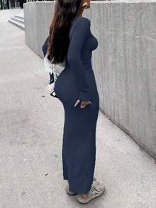 Elegantes Langarm Bodycon Kleid - Gerippter Strick, tiefer Ausschnitt, figurbetontes Silhouette für einen mühelos eleganten Look. Tipp: Für einen engeren Sitz eine Nummer kleiner bestellen.