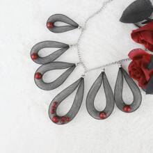 黑色水滴网状吊坠搭配红色圆珠项链个性化哥特式派对配饰时尚项链