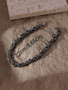 1 件复古做旧不锈钢编织粗链单层手链，男士街头风格腕带，圣诞节、新年、情人节礼物 - 銀色 - 查看 5