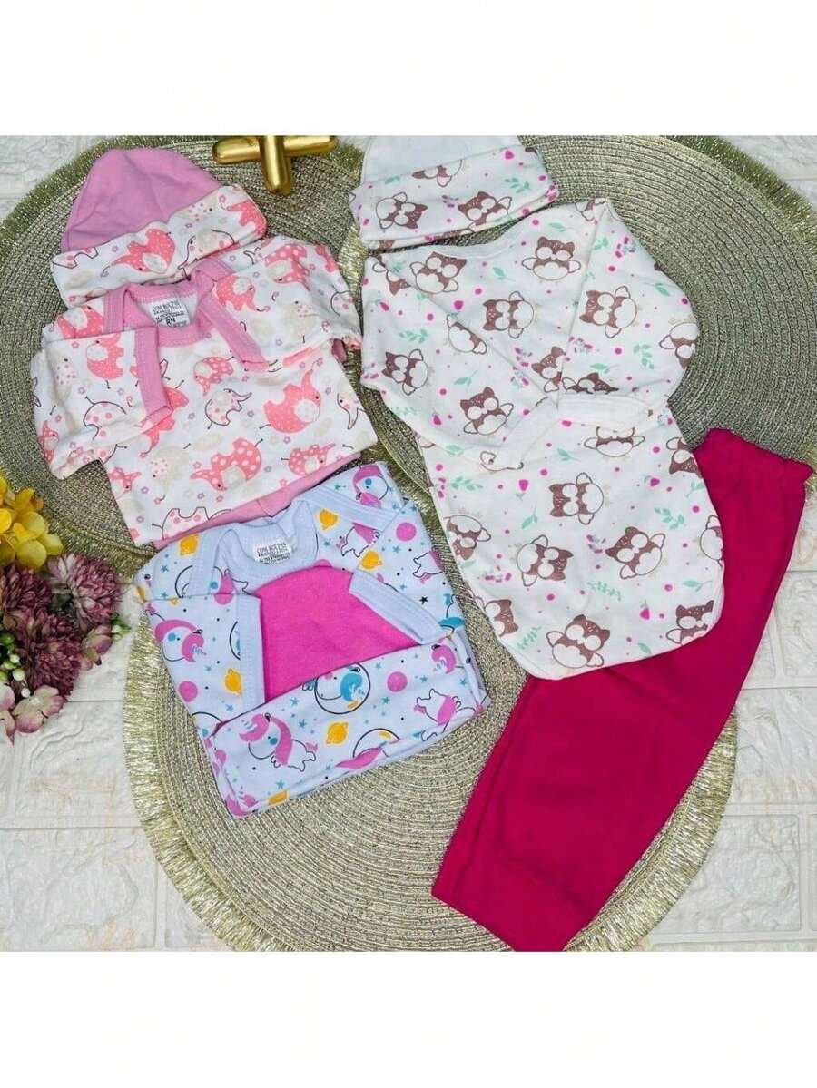 3-Piece Newborn Girl/Girl Kit - 1 Long-Sleeved Bodysuit, 1 Pair Of Pants/Shorts And 1 Cap - Baby Set In 100% Cotton Suedine Fabric - Baby Layette - Hồng - Xem 1