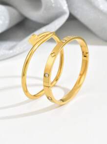 1 Stück/2 Stück Set mit goldenem Armband, mit einem modischen und luxuriösen diamantbesetzten Armband und einem stilsicheren und eleganten Nagelarmreifen aus Titanstahl, spiegelpoliert, vakuumbeschichtet, nicht leicht verblassend, modischer Klassiker-Stil, geeignet für den täglichen Gebrauch