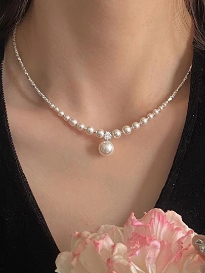 1pc S925 Sterling Silver Minimalist Creative Shredded Silver Design Pearl Necklace, High-Quality Jewelry, Hypoallergenic, Gift Box Set For Girlfriend Birthday Or Anniversary