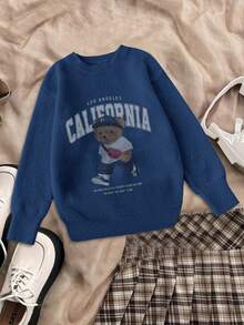 女士休闲时尚数码印花白熊图案圆领套头衫，适合日常穿着、通勤和购物，秋冬季