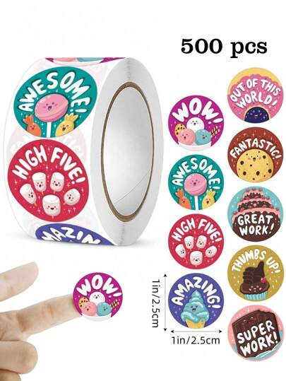 500pcs/Roll Cartoon Dessert Reward Stickers, Waterproof PVC Self-Adhesive Stickers For Gifts, Baking, Celebrations, DIY, Stationery, Scrapbooking, Teacher Encouragement Back To School