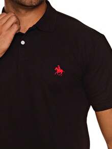 Men's Ribbed Cotton Polo Shirt - 黑色 - 查看 3