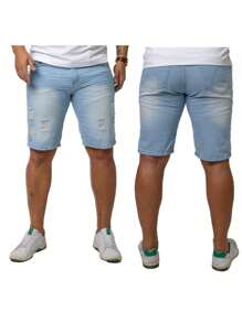 Kit 3 Men's Ripped Jeans Bermuda Shorts Light Blue - Dark Blue - Sky Blue - Nhiều màu - Xem 3