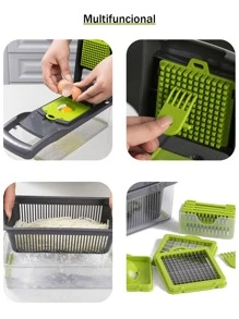 Cortador Fatiador Mandoline Multifuncional 16Funções para Cortar Batata Legumes e Vegetais - Verde - Visão 6
