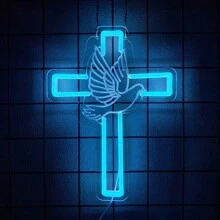 十字霓虹灯标志，LED 十字霓虹灯用于窗户装饰悬挂耶稣霓虹灯标志用于墙壁，USB 供电霓虹灯标志卧室、墙壁、洗礼日、节日派对装饰 - 多色光 - 查看 18